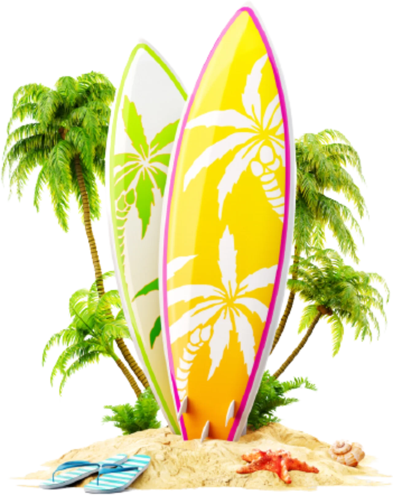 Изображение серфдоски и пальмы в летних тонах